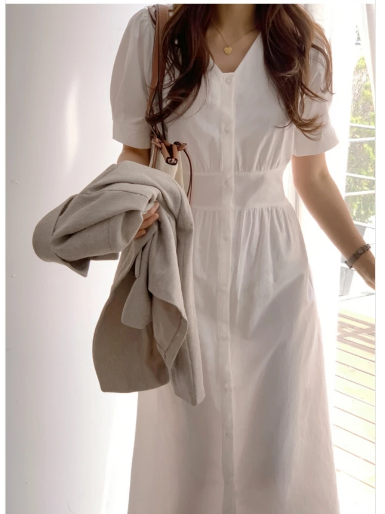 Abito Lungo In Cotone Summer Lace-Up Papillon Sim Aderente A Line Elegant Girls Coreano Japan Style Button Abito Camicia Vintage In Cotone