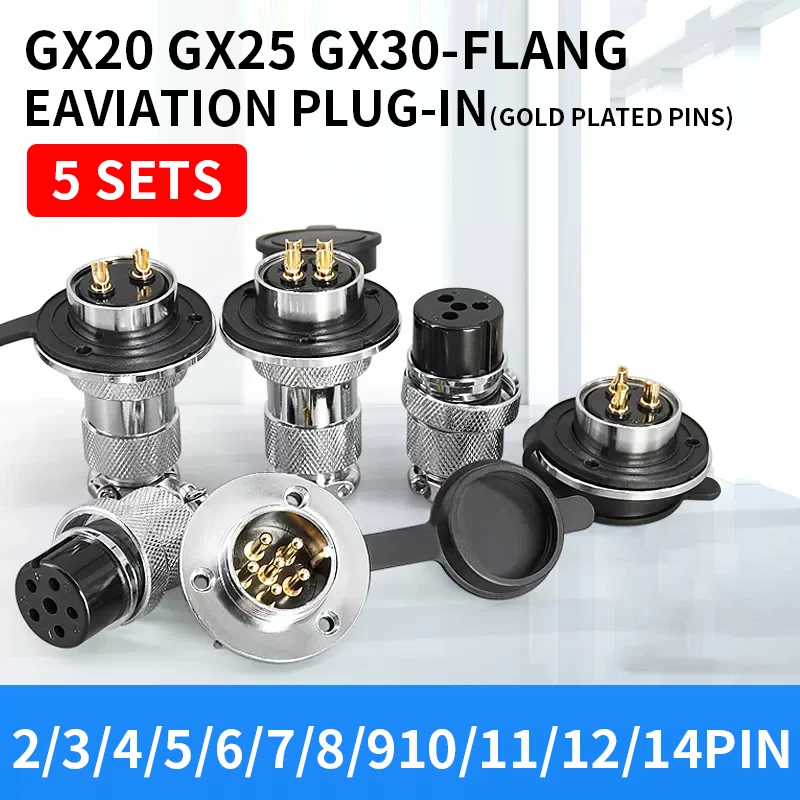 

5sets M20 M25 M30 DF20 DF25 DF30 GX20 GX25 flange mounting 3-hole aviation plug 2Pin 3/4/5/6/7/8/910/11/12/14pin connectors