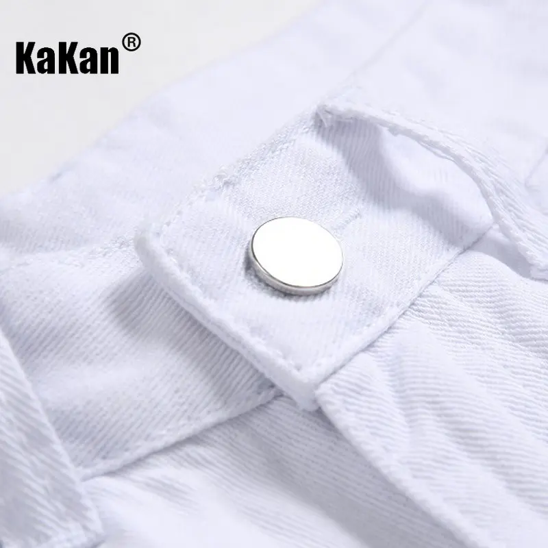 Kakan - European and American original personalized motorcycle slim straight tube men's jeans, white new jeans men's K02-938