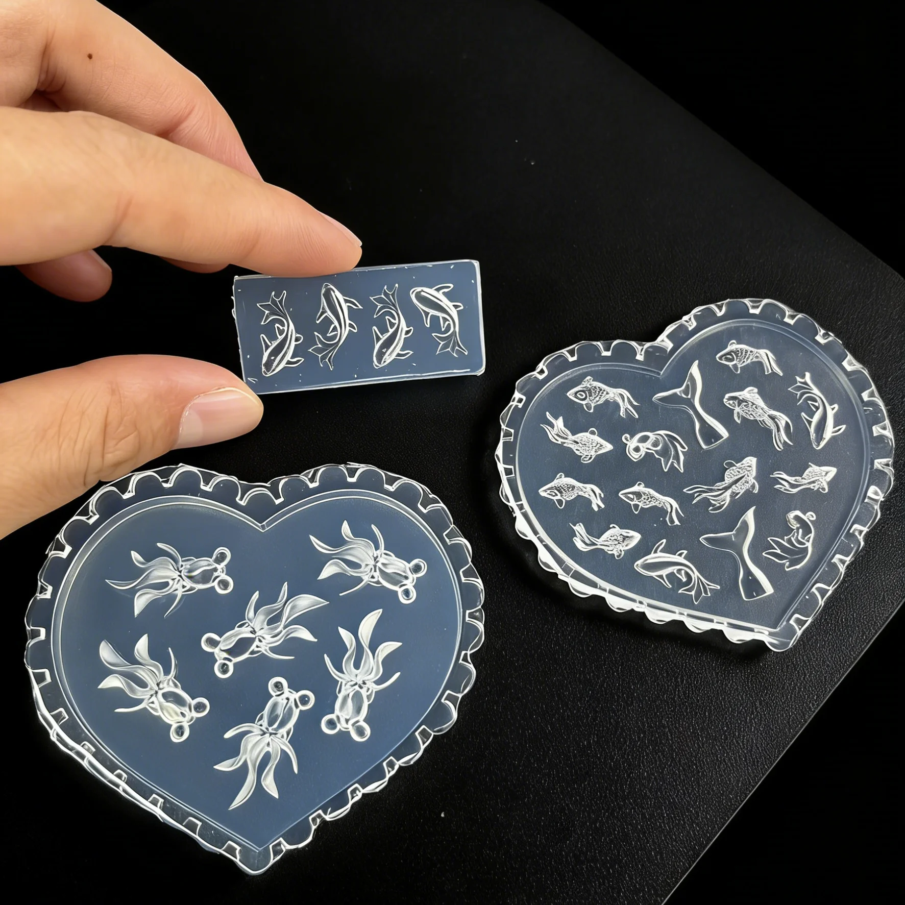 코이 물고기 네일 아트 실리콘 몰드, 3D 투명 금붕어 조각 몰드 (UV 젤 아크릴 레진 주조용), DIY 매니큐어 엠보싱 도구