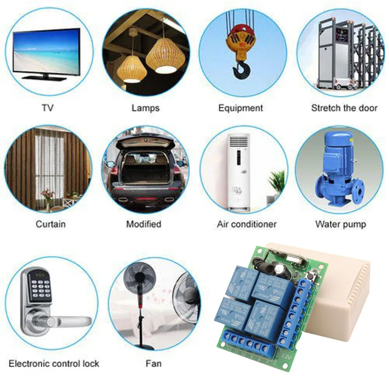 Controle Remoto sem Fio Universal para Garagem Porta Motor Cortina Led Receptor e Transmissor de Relé 4ch dc 12v 10amp 433mhz - Image 2