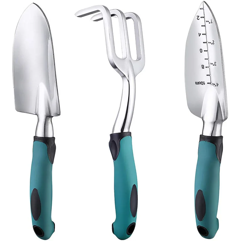 Garden Tool Set with Non-Slip Rubber Grip Heavy Duty Garden Trowels Cast-Aluminum Hand Shovels 3 Pcs