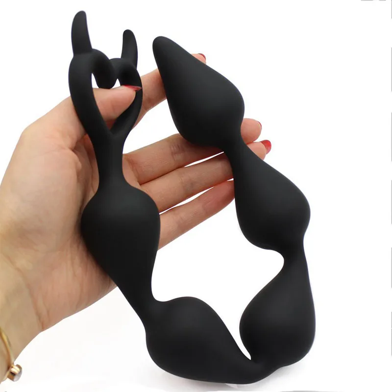 Extra Long Anal Ball Butt Plug Black Anal Beads Silicone Sex Toys Male Prostate Massager Masturbation Erotic Tools anal sex toys