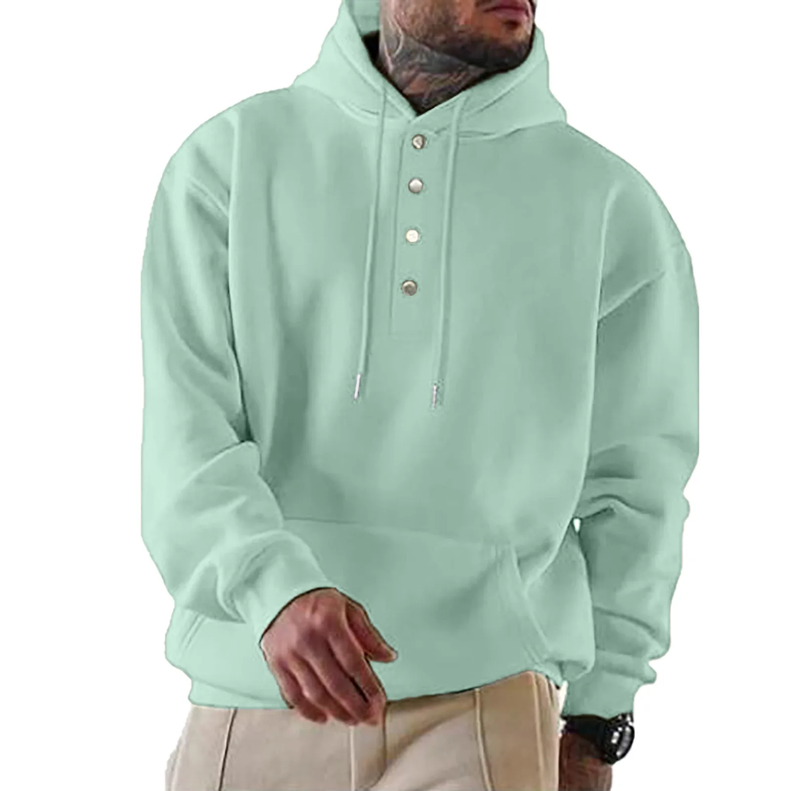 2023Autumn Winter Fashion Casual Men's Long Sleeve Coat Loose Casual Hooded Sweater Solid Color Versatile European  American Top