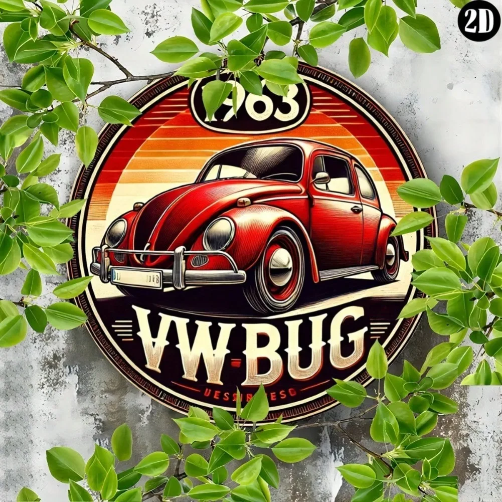 Plaque Métal Déco Vintage - Voiture Coccinelle Jaune - Car Rental Service 20x30cm