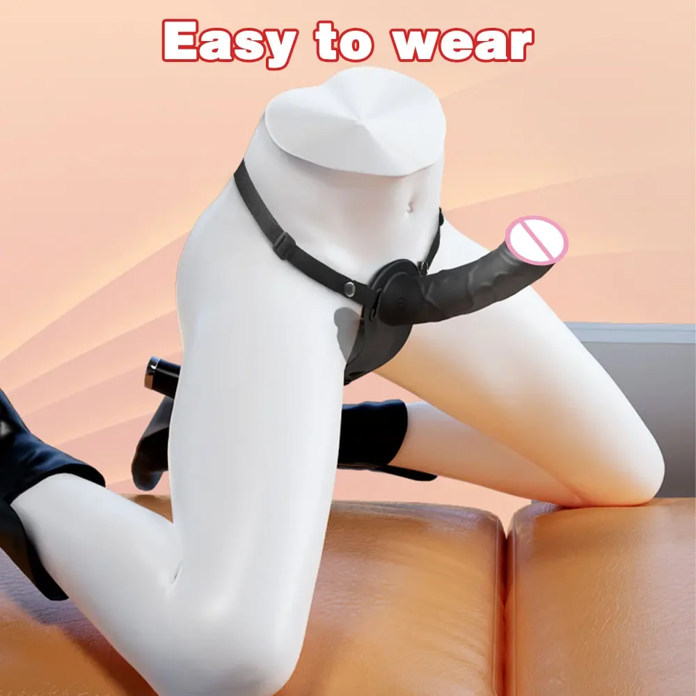 Double Head Electric Vibrating Strap On Dildo Wearable Adjustable Belt for Lesbian Couples Rechargeable Waterproof Sex Toy