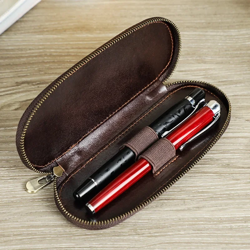 Elegant Genuine Leather Slots Portage Pencil Bag for Fountain