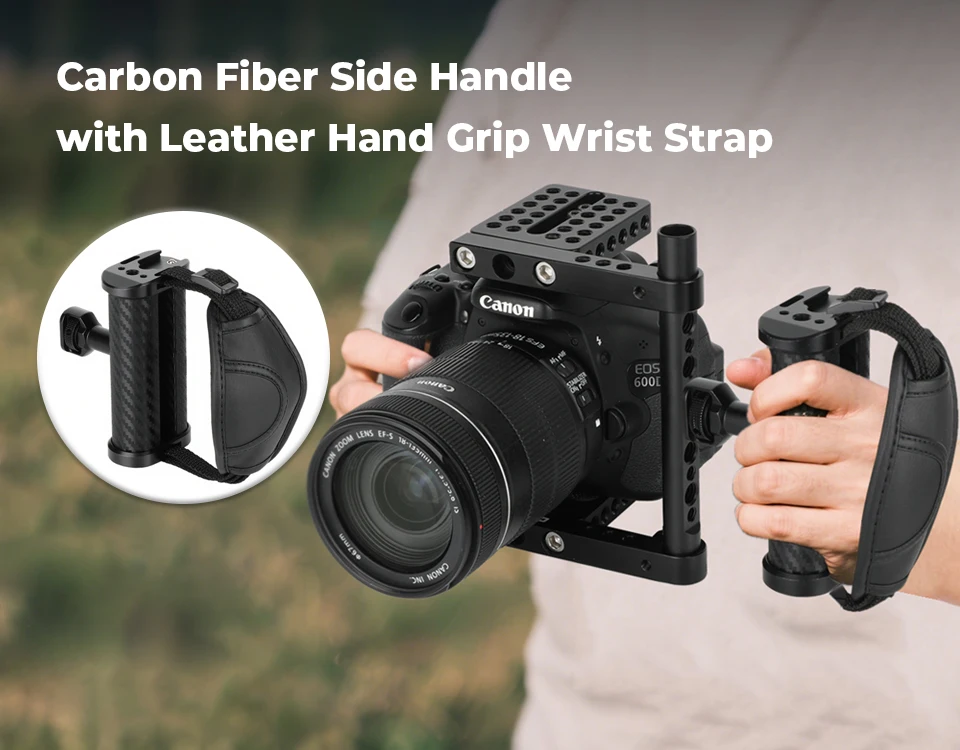 Camera Side Handgrips With Adjustable Leather Hand Grip Wrist Strap For 1/4" Thr