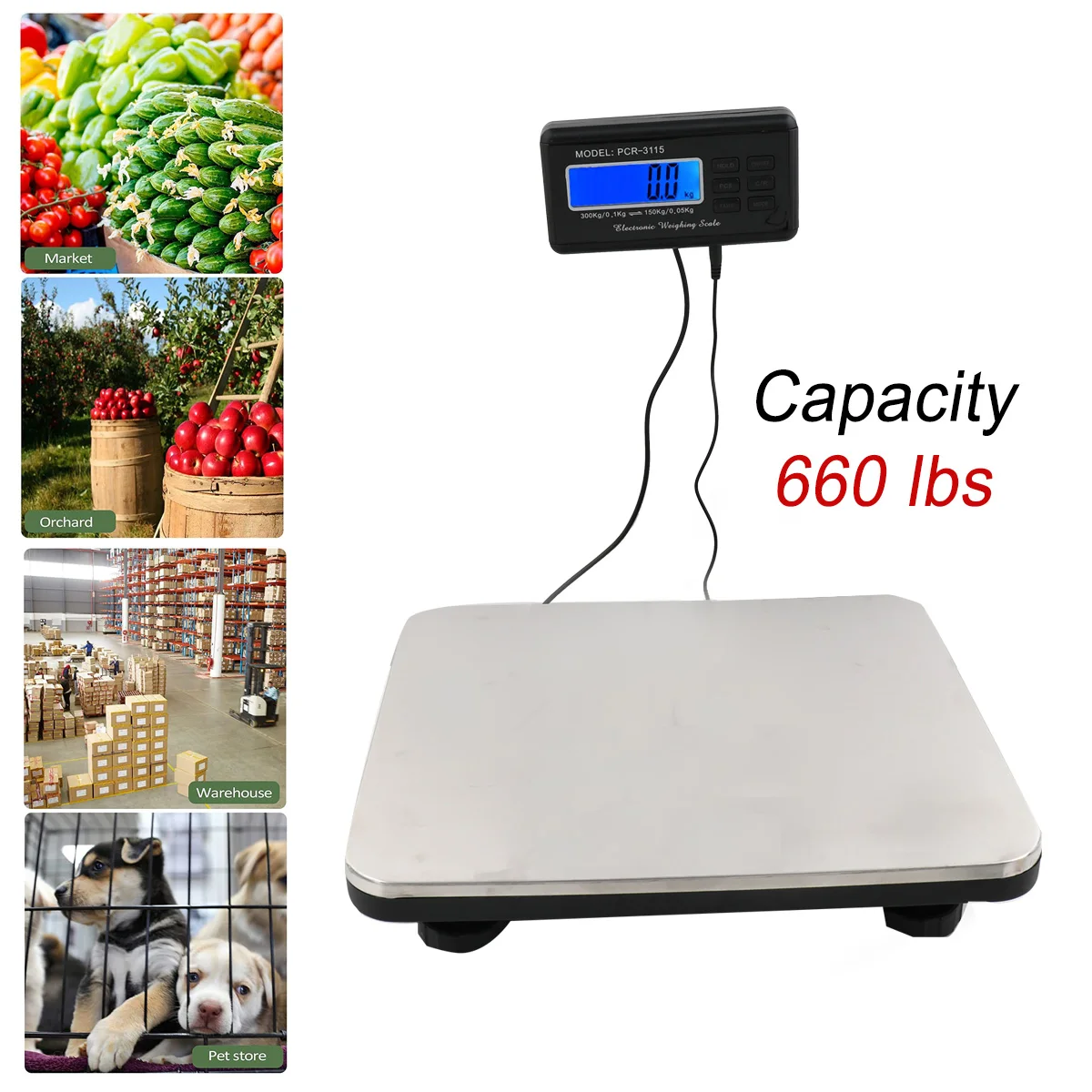 

300kg Portable Postal Scale Stainless Steel Platform Electronic Balance Digital LCD Display Floor Weighing Parcel Pet Scale