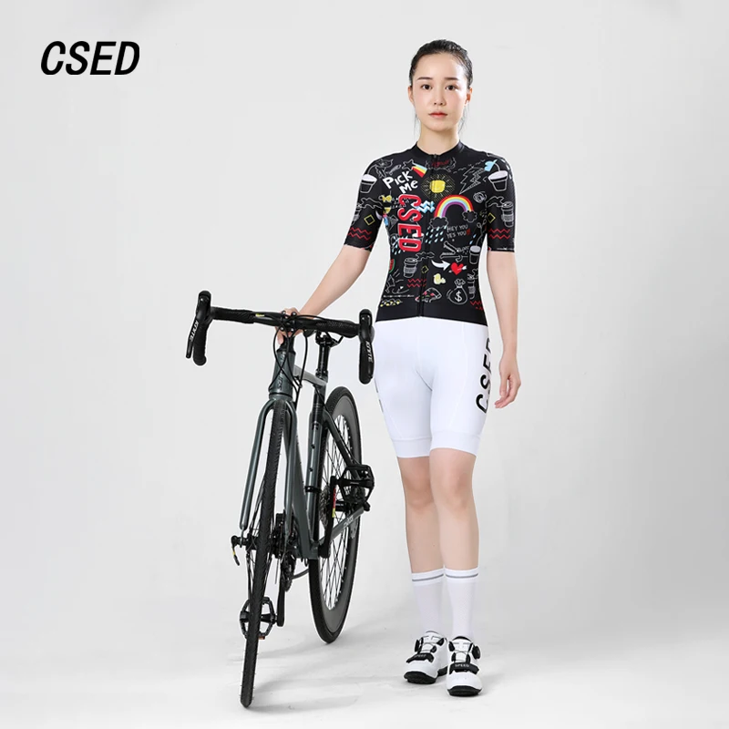 CSED Cycling Jersey Spring Summer Autumn Bicycle Riding Clothes Women's Short Sleeved Bike Clothing Full Zipper Breathable Suit
