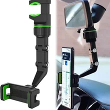 Car Phone Holder Multifunctional 360 Degree Rotatable Rearview Mirror Seat Hanging Clip Bracket 4.0-6.1 Inch Phone Gps Holder