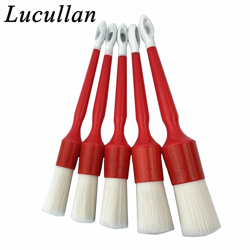 Lucullan Red Handle Car Detailling Brushes 5 PCS Set Soft Hair Auto Accessoires Interiors Wheels Cleaning Tools