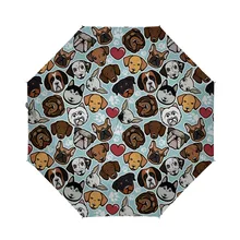 

Compact Umbrella Cute Funny Dog Puppy Breeds Teal Blue Auto Open Close Travel Sun Golf Folding Umbrellas For Women Men Kids Girl