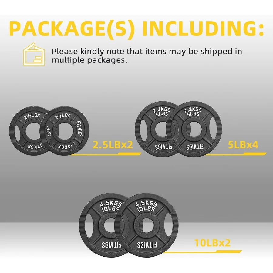 Fitvids Cast Iron 2Inch Plate Weight Plate for Strength Training and Weightlifting in Multiple Sizes Durable Gym Equipment for