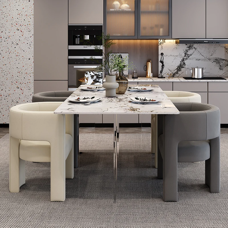 

Luxury dining room acrylic dining table Italian rectangular rock table and chairs online celebrity ins wind transparent dining t