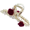 Hairpin Women's Pearl Gold Alloy Flower Shark Clip Grips Jaw Clips Claw for Thick 1
