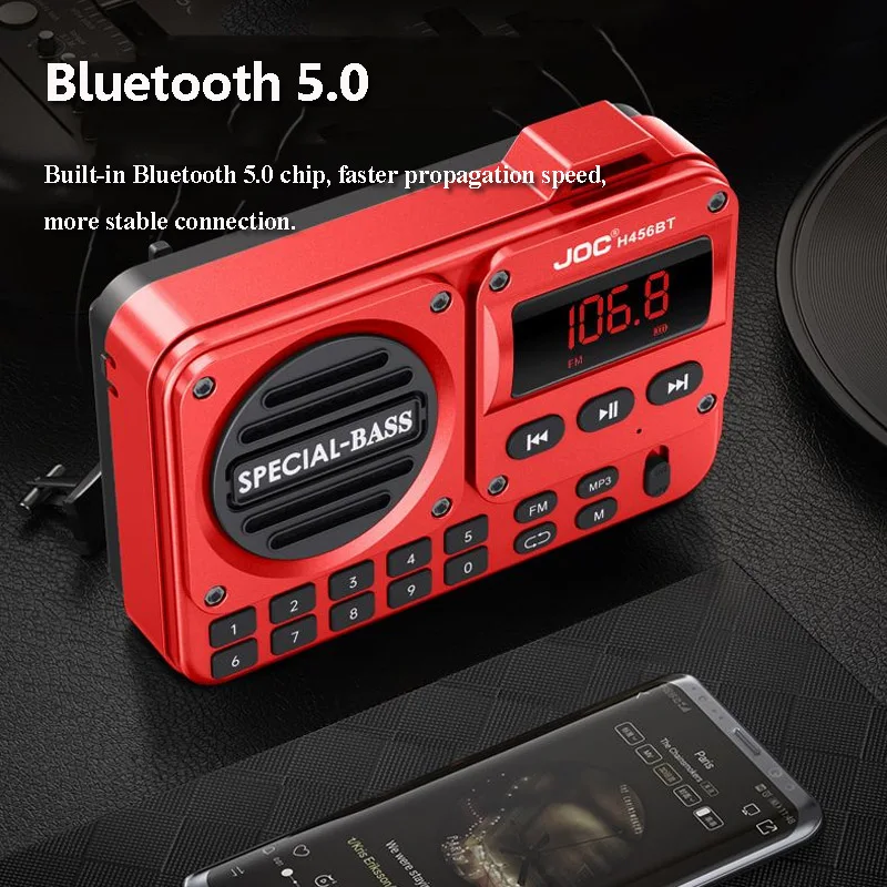 Mini Portable FM Radio HD Screen Radios Receiver Wireless Bass Bluetooth Speaker Music Box with TF Card U Disk 3.5mm Headset Jac