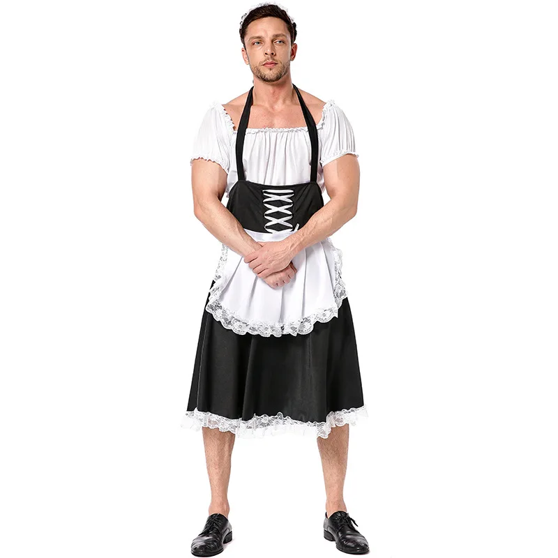

Adult Men's Maid Waiter Dress Cafe Apron Sissy Costume Male Lolita Dress Cosplay Halloween Costume