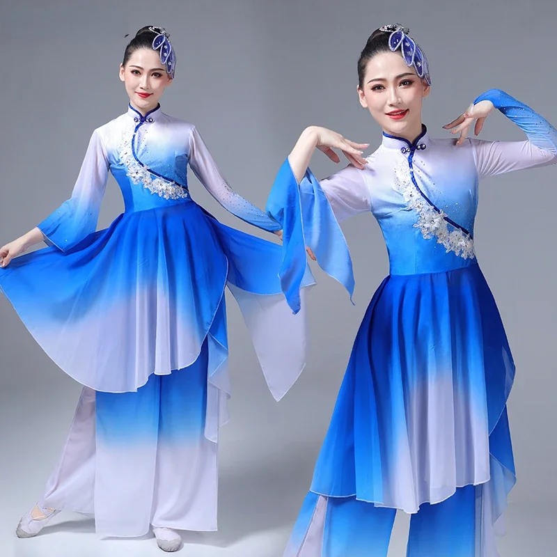 

Chinese Folk Dance Classical Yangko Dance Costumes Women Ancient Hanfu National Waist Drum Suit Modern Dance Performance Set