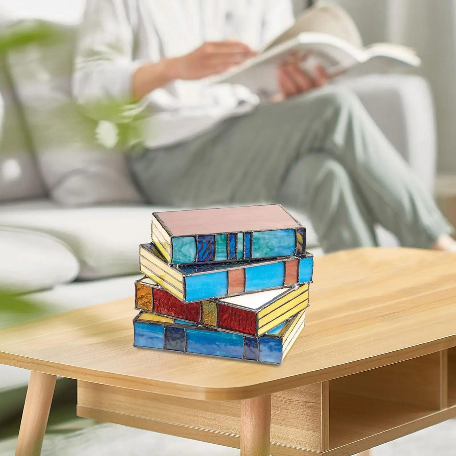

Stacked Books Glass Lamp Ornament Stained Glass Stacked Books Lamp for Library NightStand Living Room Home Birthday Gifts
