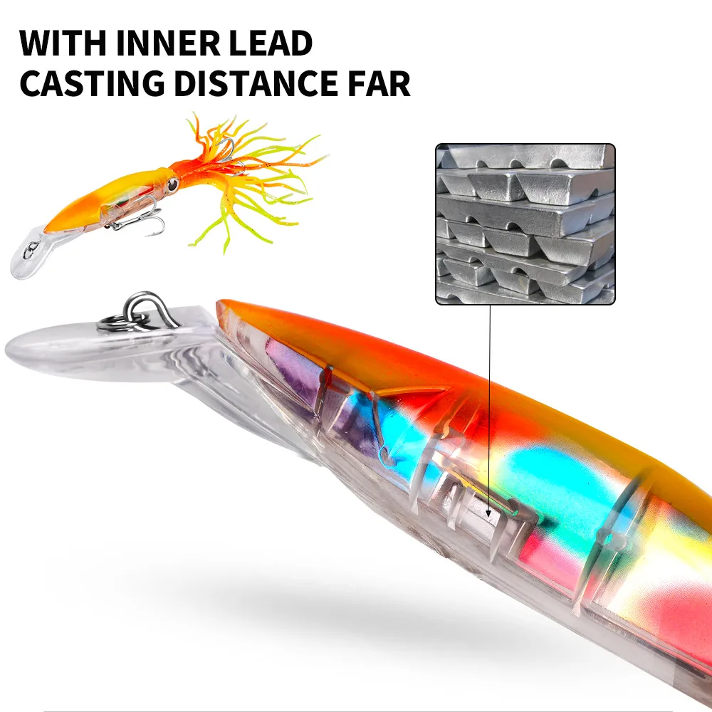 Ein Satz 23 cm/40 g schwimmender Oktopus-Angelköder Meeresangeln Fernwurf Tintenfisch Bionic-Köder mit 2 Drillingshaken – Detail 6