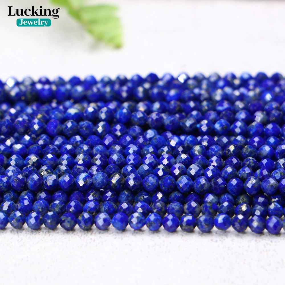 100% Natural Lapis Lazuli 2mm/3mm Faceted Loose Beads For Jewelry Making Bracelet Necklace Accessories 15'' 3