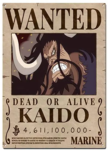 Kaido Bounty Wanted Metal Tin Signs, One Piece Wanted Bounty Poster, Insegne Decorative Wall Art Home Decor - 8 X12 Pollici (20 X30 Cm