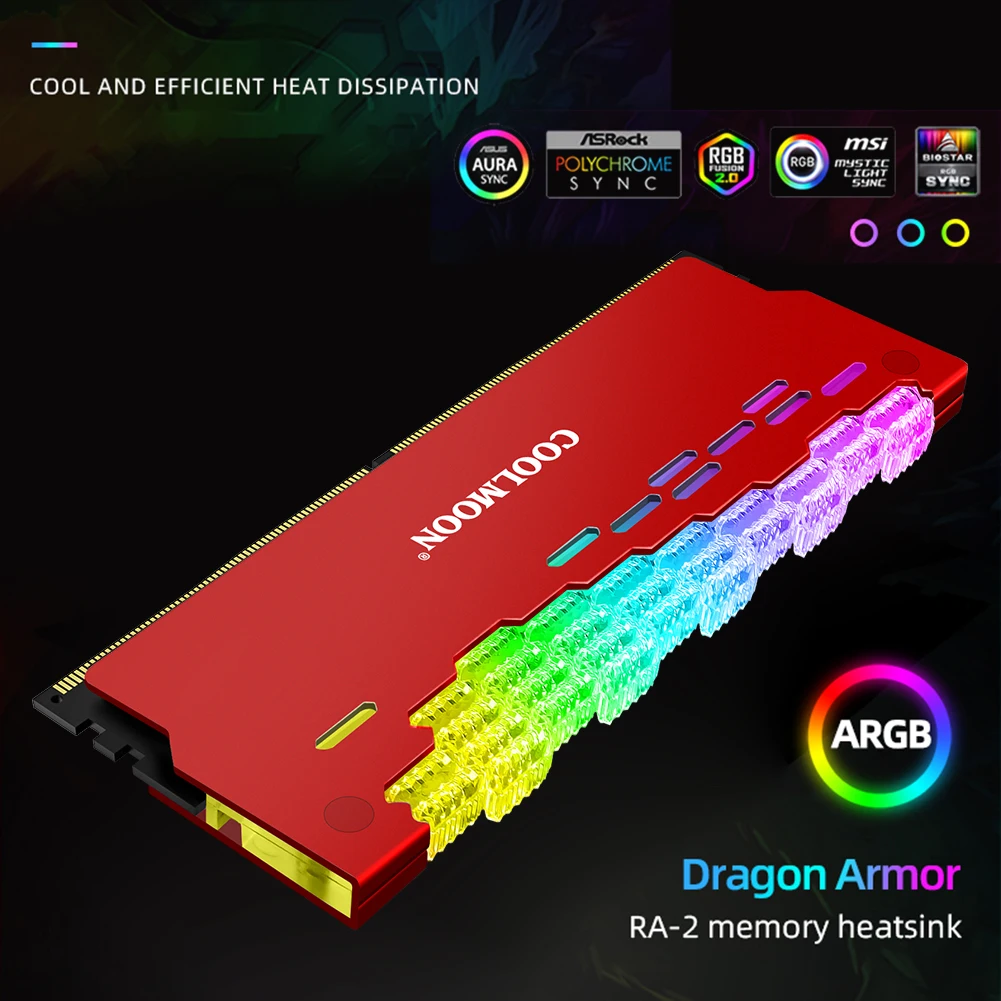 COOLMOON RA-2 RAM 메모리 뱅크 방열판 쿨러, DC 5V ARGB 다채로운 플래시 히트 스프레더, PC 데스크탑 컴퓨터 액세서리