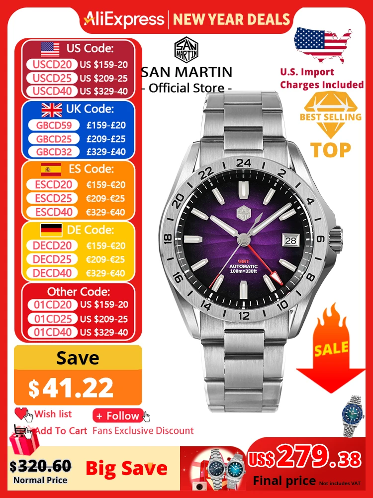 San Martin 39mm Purple Desert Texture Dial Luxury Men Dress Watch