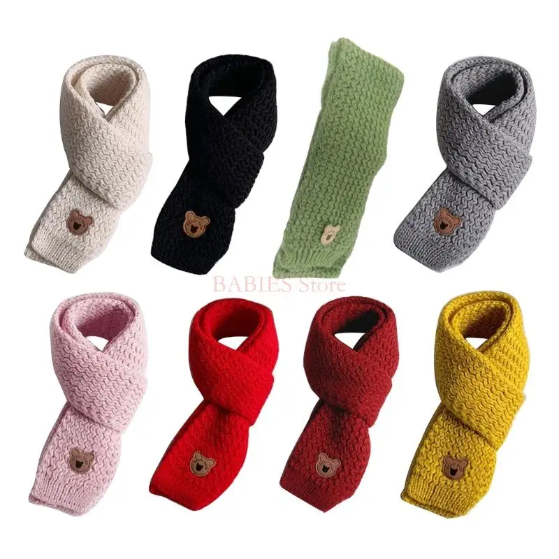 C9GB Bear Pattern Kids Scarf Warm and Cosy Neckerchief Autumn Winter Accessories