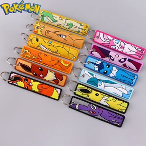 Pokemon Cloth Woven Label Pikachu Gengar Eeveelution Rayquaza Anime Keychain Bag Keyring Accessory Toys Decoration Gifts