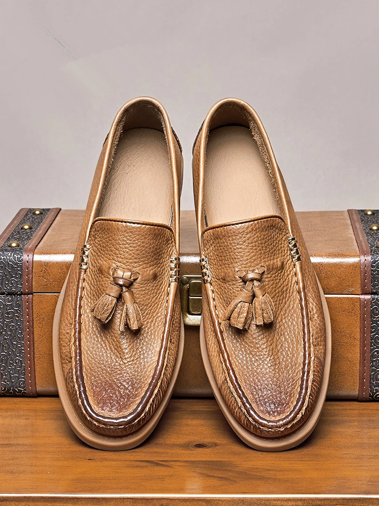 

US Size 11 Euro 45 Mature Men's Summer Casual Tassel Loafers All Match Concise Simple Slip On Shoes
