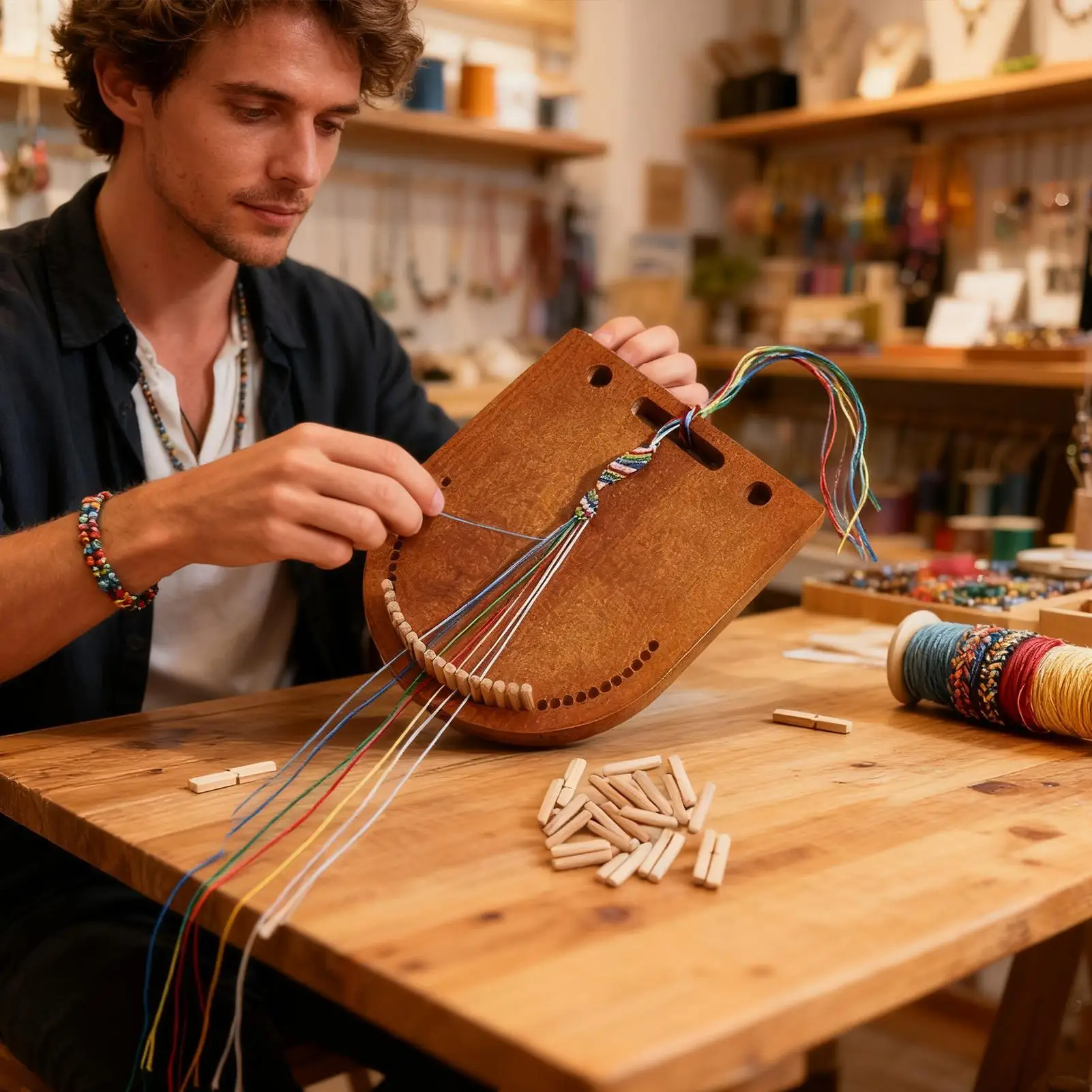 Wooden Bracelet Maker Kit Wooden Jewelry Braiding Accessories Wristband Maker For Kids Girls Children Women Hobbyists