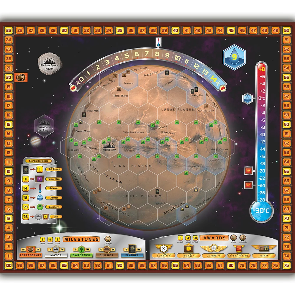 Terraforming Mars 보드 게임 플레이 매트 맵 플레이어 보드 액세서리 - 기본 게임 및 확장팩