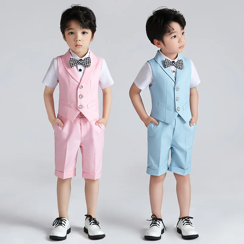 

Prince Boys Summer Waistcoat Shorts Bowtie 3PCS Formal Dress Kids Wedding Suit Child Birthday Uniforms Toddler Tuxedo Costume