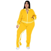 Grande taille L-5XL deux pièces ensemble femmes survêtement Zip haut rayé fente pantalons de survêtement survêtement tenue correspondant ensemble en gros livraison directe 4