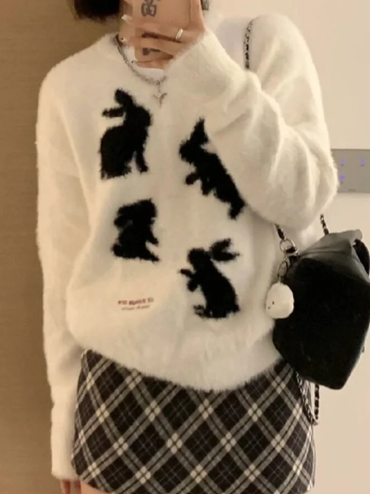 

Женский вязаный свитер с длинным рукавом, белый пуловер в стиле пэчворк, повседневный джемпер, Осень-зима