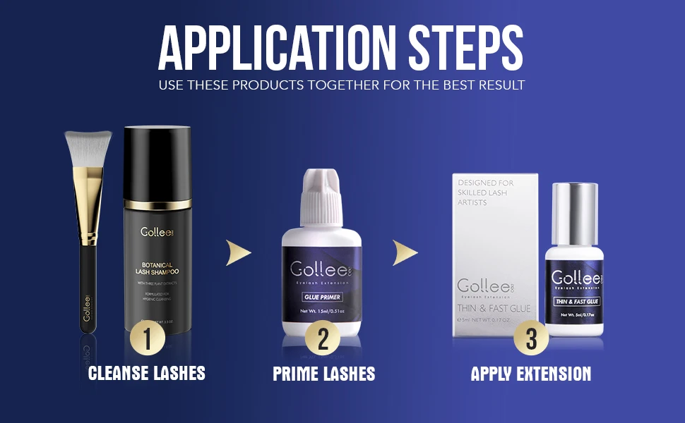 Gollee Quickly Dry Eyelash Extension Glue Lash Primer Super Bonder 0.5 Sec Fast Drying 6-8 Week Black Adhesive Professional Use