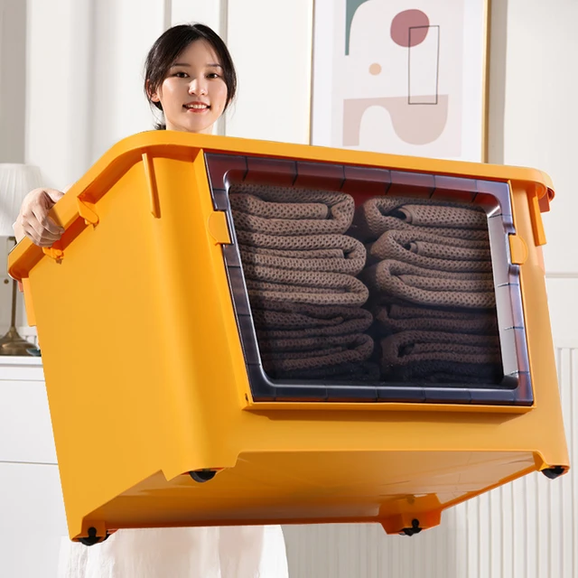 Front Opening Transparent Door Type Big New HDPE Plastic Containing Storage  Bin Box Organizer Container with Lid and Casters