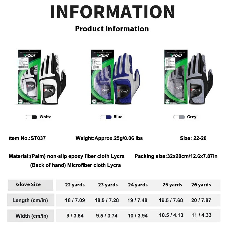 PGM Golf Gloves Men's Elastic Magic Gloves Non slip Breathable Microfiber Cloth Gloves Single Left Hand Blue/White/Grey ST037 5