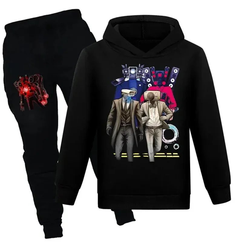 

New Spring and Autumn Hooded Pants Set Tracksuit Toilet Man Hoodies Children Sweatshirt Kids Boys Girls Clothing