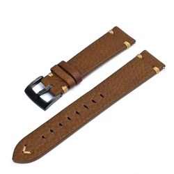 Vintage Italian Distressed Genuine Leather Watch Band for 21mm (Brown - Black)
