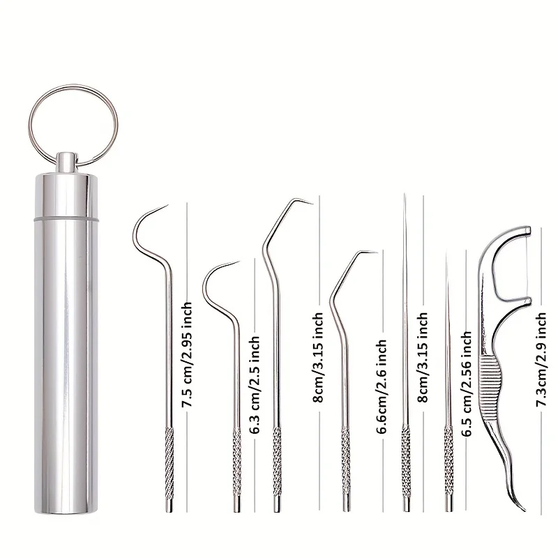 Toothpick Set 7Pcs Stainless Steel Portable Toothpicking Tool Cleaning Oral Care Floss Needle Dental Needle