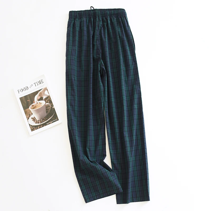 New 100% Cotton Combed Cotton Pajama Pants Men Pocket Plaid Simple and Loose Thin Casual Home Pants Lounge Sleep Bottoms buffalo plaid pajama pants