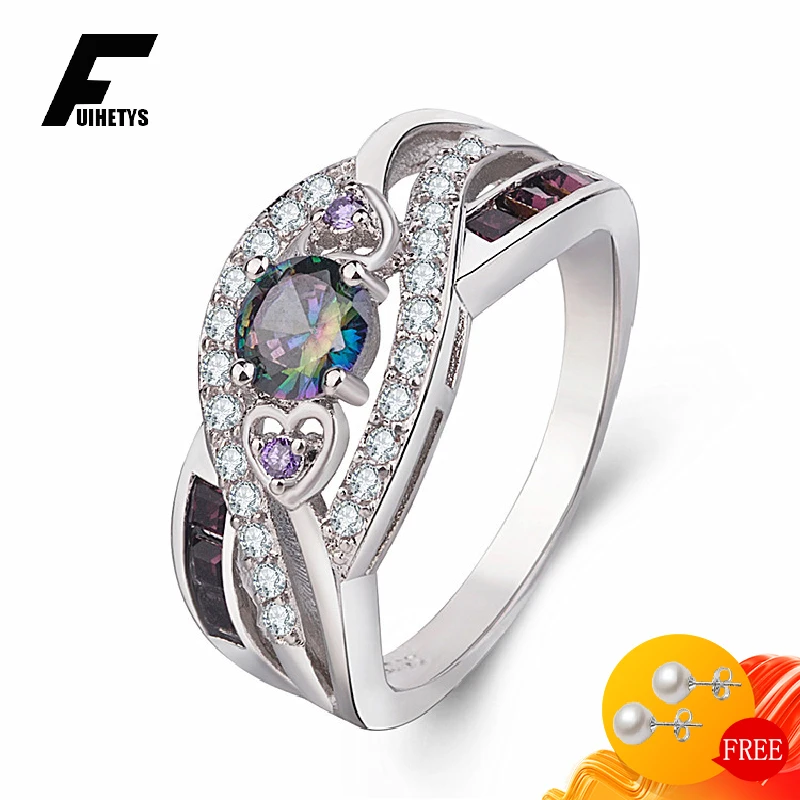 

Fashion 925 Silver Jewelry Ring Inlaid Topaz Zircon Gemstone Finger Rings for Women Wedding Engagement Party Gift Accessories