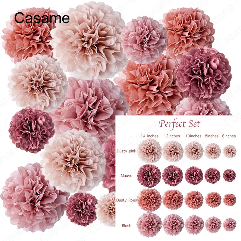 Description Picture 2 of itemParty Favor Hanging Round Paper Ball Lantern Tissue Pompom Gold Pink White For Girl Baptism Wedding Decor