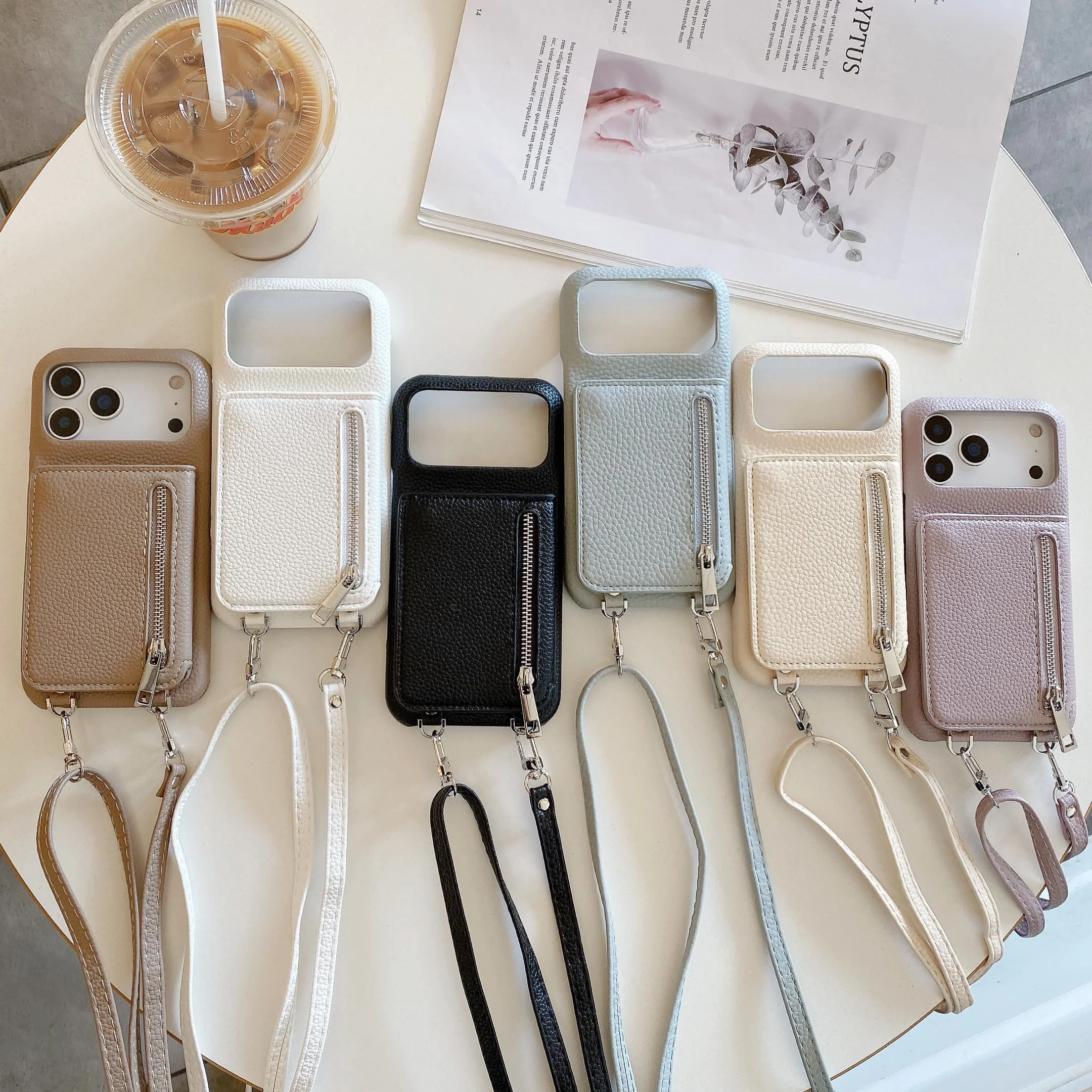 All-in-One Makeup Mirror Wallet Crossbody Lanyard Phone Case