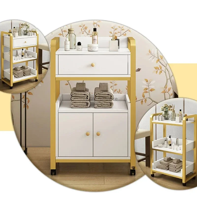 Beauty Salon Tool Cart Light Luxury Golden Salon Trolleys Creative Furniture Room Rack Home Multi-layer Storage Cabinets