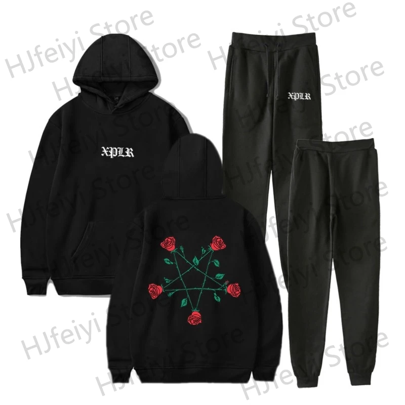 

XPLR Sam And Colby Pentagram Roses Hoodies Set Merch Print For Men/Women Unisex Rapper Casual Long Sleeve Sweatshirts Hooded Set