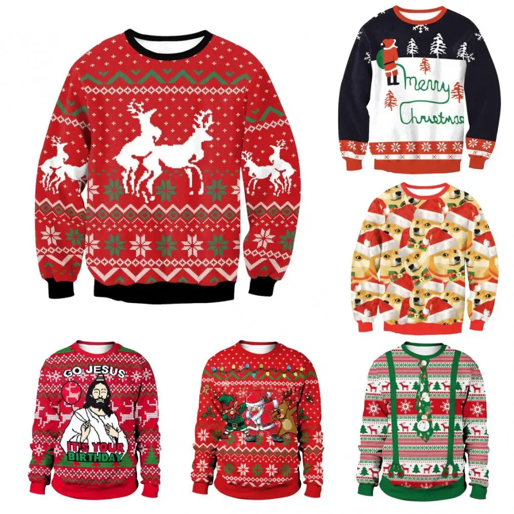 2023 Women Ugly Christmas Sweaters Knitted Funny Dog Head Pullovers Humping Reindeer Climax Christmas S-6Xl Men Warm Jumpers Top